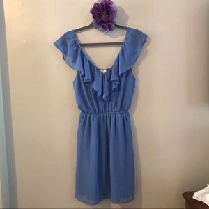 Periwinkle flowy cocktail dress